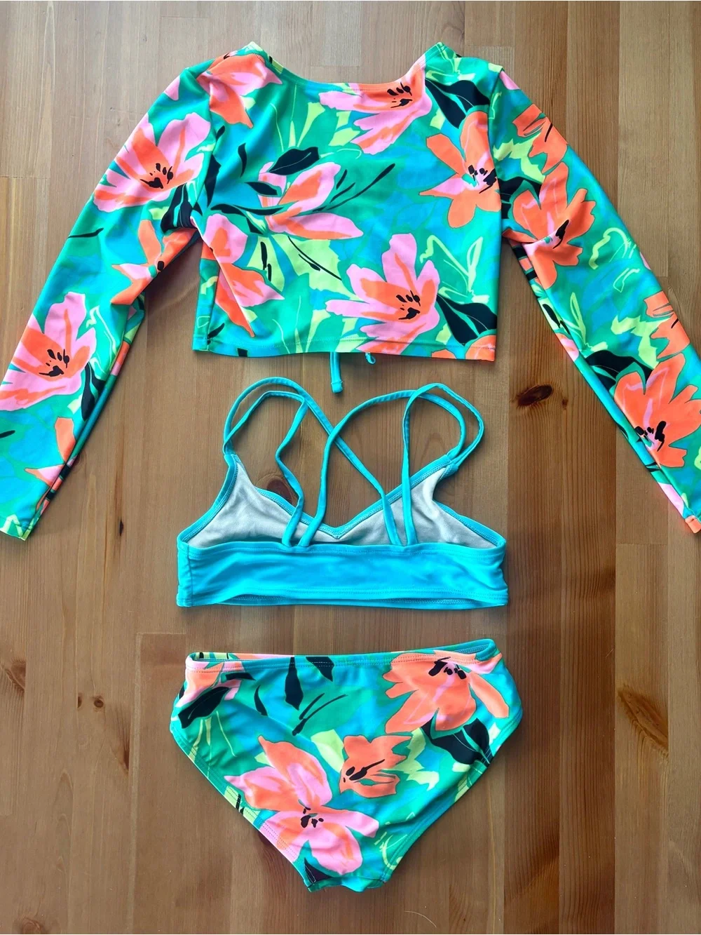 Girls 3-Piece Floral Rash Guard Bikini Set